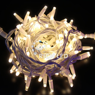 Светодиодные гирлянды Rich LED Нить 10 м, 220 В, герметичный колпачок, IP 65, постоянного свечения, соединяемая, резиновый провод белый, теплый белый, RL-S10C-220V-RW/WW