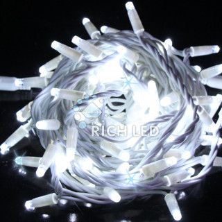 Светодиодные гирлянды Rich LED Нить 10 м, 220 В, герметичный колпачок, IP 65, мерцающая, соединяемая, резиновый провод белый, холодный белый, RL-S10CF-220V-RW/W