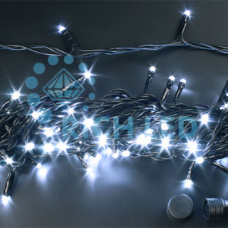 Светодиодная гирлянда Rich LED Нить 10 м, 24В, постоянного свечения, соединяемая, черный провод, белая, RL-S10C-24V-B/W