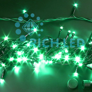 Светодиодная гирлянда Rich LED Нить 10 м, 24В, постоянного свечения, соединяемая, черный провод, зеленая, RL-S10C-24V-B/G