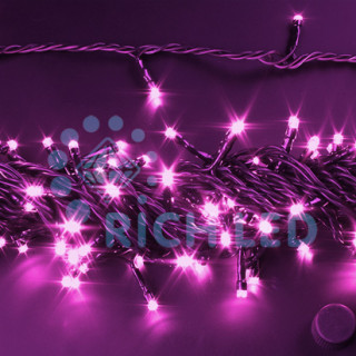 Светодиодная гирлянда Rich LED Нить 10 м, 24В, постоянного свечения, соединяемая, черный провод, розовая, RL-S10C-24V-B/P