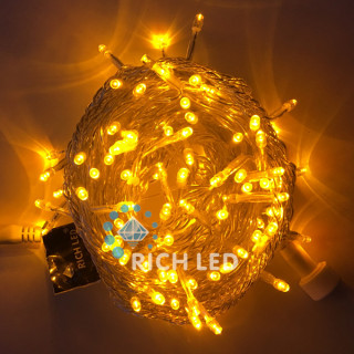 Светодиодная гирлянда Rich LED Нить 10 м, 24В, постоянного свечения, соединяемая, прозрачный провод, желтая, RL-S10C-24V-T/Y