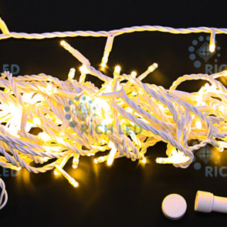 Светодиодная гирлянда Rich LED Нить 10 м, 24В, постоянного свечения, белый провод, теплая белая, RL-S10C-24V-W/WW