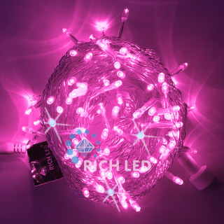 Светодиодная гирлянда Rich LED Нить 10 м, 24В, мерцающая, соединяемая, прозрачный провод, розовая, RL-S10CF-24V-T/P