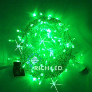 Светодиодная гирлянда Rich LED Нить 10 м, 24В, мерцающая, соединяемая, прозрачный провод, зеленая, RL-S10CF-24V-T/G
