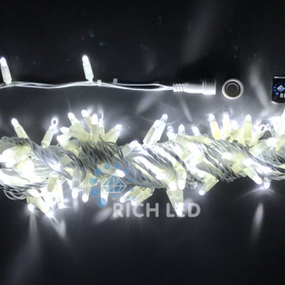 Светодиодная гирлянда Rich LED Нить 10 м, 24В, постоянного свечения, герметичный колпачок, IP65, прозрачный провод, белая, RL-S10C-24V-CT/W