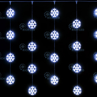 Светодиодный узорный занавес Rich LED Снежинки 2х2 м, белый на прозрачном проводе, RL-CMSF2*2-T/W