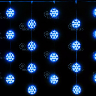 Светодиодный узорный занавес Rich LED Снежинки 2х2 м, синий на прозрачном провооде, RL-CMSF2*2-T/B