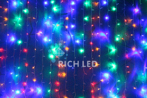Светодиодный занавес Rich LED ПОЛНЫЙ ФЛЭШ 2*1.5, облегченный, прозрачный провод, мульти, RL-CS2*1.5FF-T/M