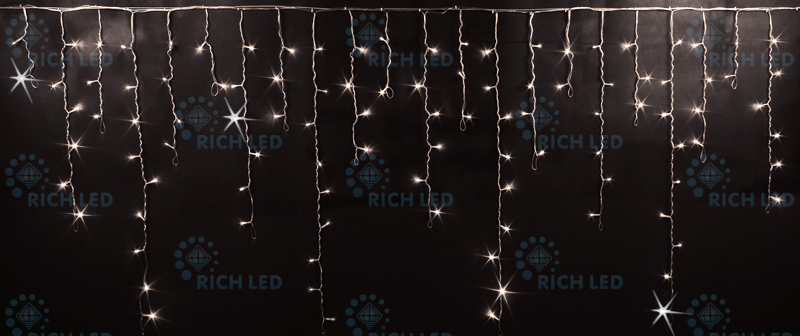 Светодиодная бахрома Rich LED 3x0.9 м МЕРЦАЮЩАЯ прозрачный провод, теплый белый, RL-i3*0.9F-T/WW