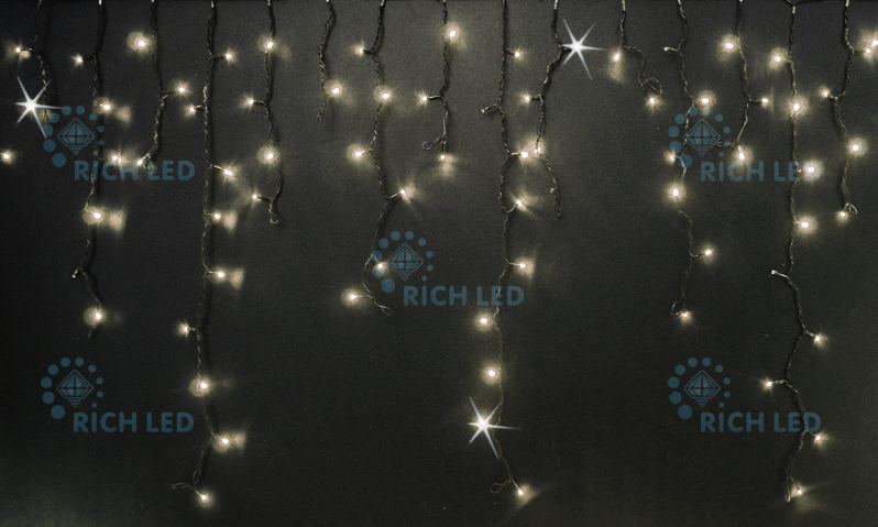 Светодиодная бахрома Rich LED 3x0.9 м МЕРЦАЮЩАЯ, черный провод, теплый белый, RL-i3*0.9F-B/WW
