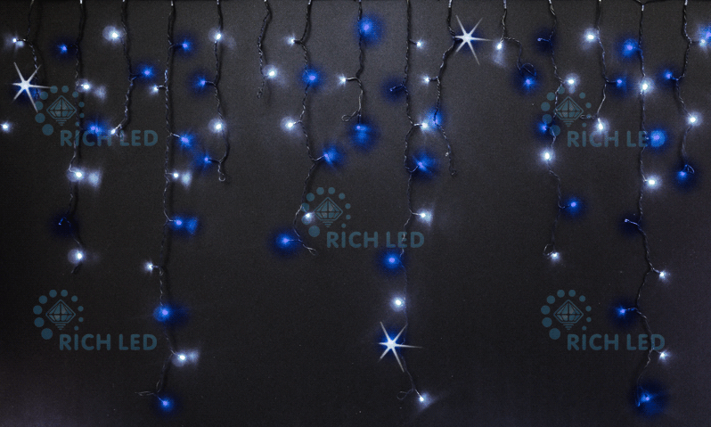 Светодиодная бахрома Rich LED 3x0.9 м МЕРЦАЮЩАЯ, черный провод, сине-белая, RL-i3*0.9F-B/BW