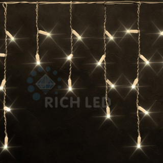 Светодиодная бахрома Rich LED 3х0.5 м постоянного свечения, IP65, герметичный колпачок, прозрачный провод, теплый белый, RL-i3*0.5-CT/WW