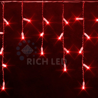 Светодиодная бахрома Rich LED 3х0.5 м постоянного свечения, IP65, герметичный колпачок, прозрачный провод, красный, RL-i3*0.5-CT/R