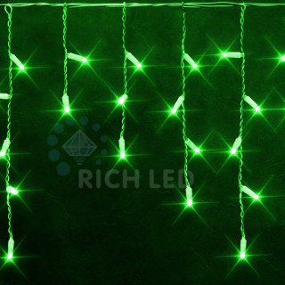 Светодиодная бахрома Rich LED 3х0.5 м постоянного свечения, IP65, герметичный колпачок, прозрачный провод, зеленый, RL-i3*0.5-CT/G