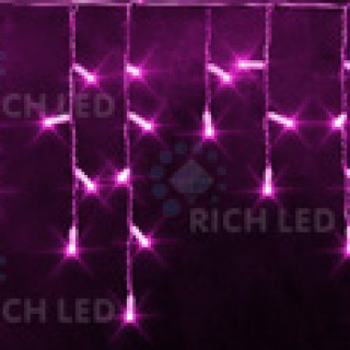 Светодиодная бахрома Rich LED 3х0.5 м постоянного свечения, IP65, герметичный колпачок, прозрачный провод, розовая, RL-i3*0.5-CT/P
