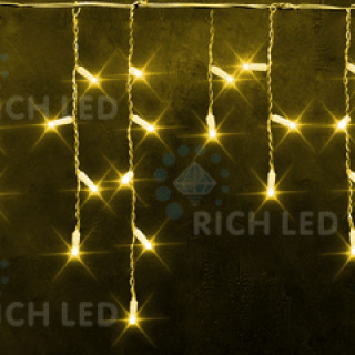 Светодиодная бахрома Rich LED 3х0.5 м мерцающая, IP65, герметичный колпачок, белый провод, желтая, RL-i3*0.5F-CW/Y