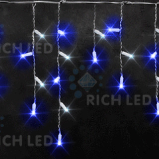 Светодиодная бахрома Rich LED 3х0.5 м мерцающая, IP65, герметичный колпачок, белый провод, сине-белая, RL-i3*0.5F-CW/BW