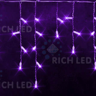Светодиодная бахрома Rich LED 3х0.5 м мерцающая, IP65, герметичный колпачок, белый провод, фиолетовая, RL-i3*0.5F-CW/V