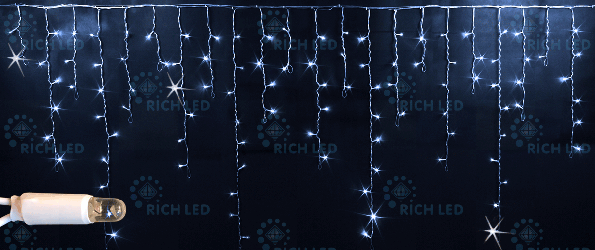 Светодиодная бахрома Rich LED 3x0.9 м МЕРЦАЮЩАЯ, IP65, герметичный колпачок белый провод, белая, RL-i3*0.9F-CW/W
