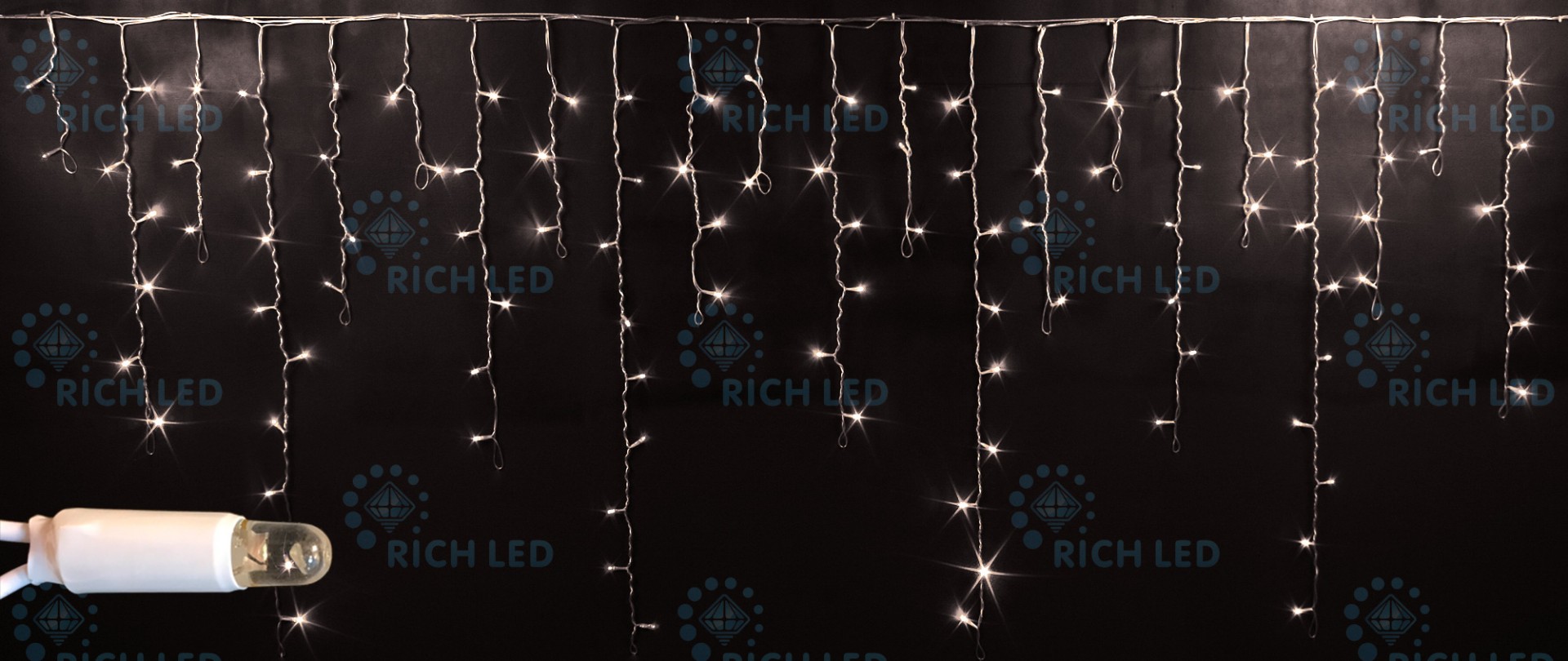 Светодиодная бахрома Rich LED 3x0.9 м IP65, герметичный колпачок прозрачный провод, теплый белый, RL-i3*0.9-CT/WW