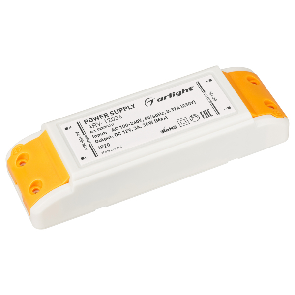 Блок питания ARV-12036 (12V, 3A, 36W) (ARL, IP20 Пластик, 2 года)