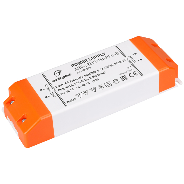 Блок питания ARV-SN12100-PFC-B (12V, 8.3A, 100W) (ARL, IP20 Пластик, 3 года)