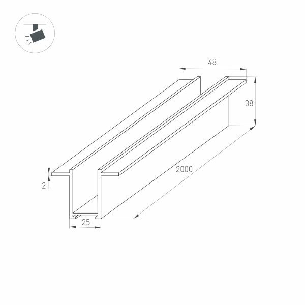 Трек встраиваемый MAG-TRACK-2538-F-2000 (BK) (ARL, IP20 Металл, 3 года)